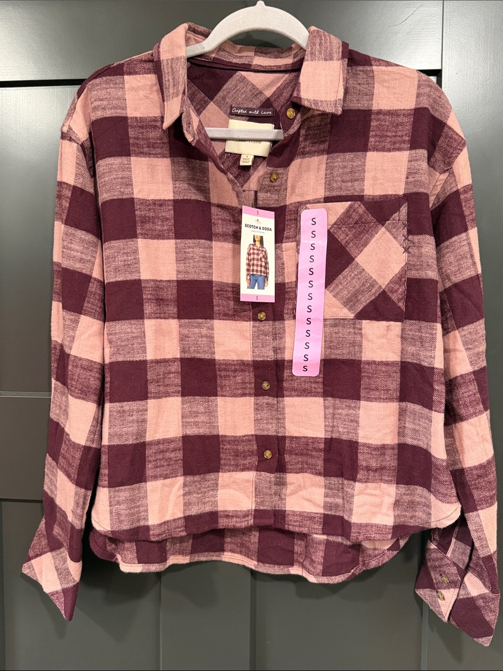 Scotch & Soda Pink and Burgundy Plaid Button-Up